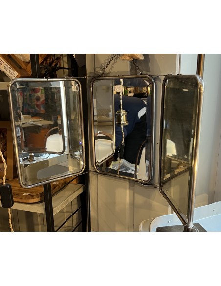 Très beau miroir triptyque patine métal blanc 3 faces
