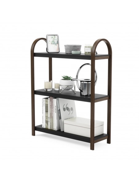 Etagère basse autoportante à poser trois niveaux noir et noyer Bellwood de Umbra Etagère basse autoportante à poser trois niveaux noir et noyer Bellwood de Umbra