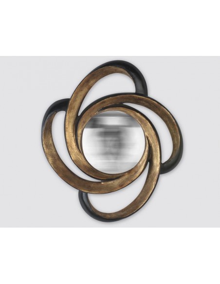 Grand Miroir déco 4 boucles 47 cm noir et doré - Décoratif et pratique