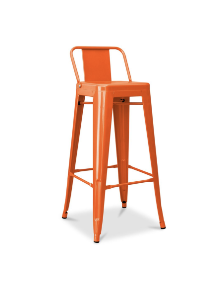 Tabouret Tolix H haut 75cm orange texturé mat avec petit dossier