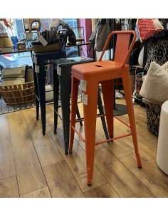 Tabouret Tolix H haut 75cm orange texturé mat avec petit dossier