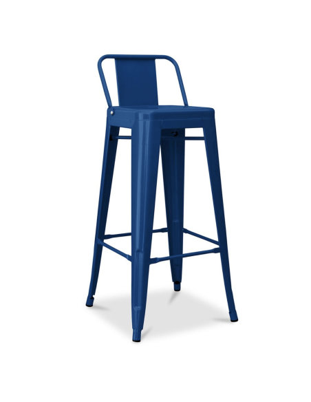 Tabouret Tolix H haut 80cm bleu outremer avec petit dossier