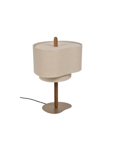 Lampe Pebble de Market set à poser base en métal brossé et bois teinté et abat jour en tissu coloris crème