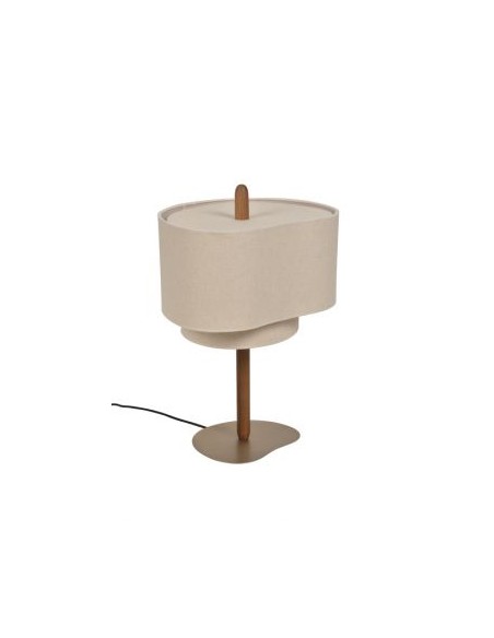 Lampe Pebble de Market set à poser base en métal brossé et bois teinté et abat jour en tissu coloris crème