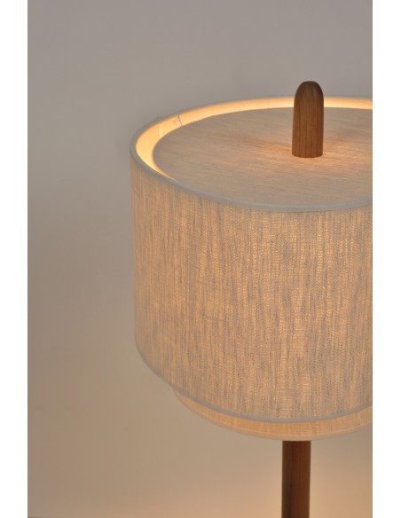 Lampe Pebble de Market set à poser base en métal brossé et bois teinté et abat jour en tissu coloris crème