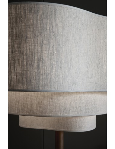Lampadaire Pebble de Market base en métal brossé et bois teinté et 3 abat-jours en tissu coloris crème