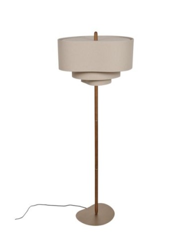 Lampadaire Pebble de Market base en métal brossé et bois teinté et 3 abat-jours en tissu coloris crème
