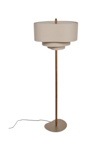 Lampadaire Pebble de Market base en métal brossé et bois teinté et 3 abat-jours en tissu coloris crème