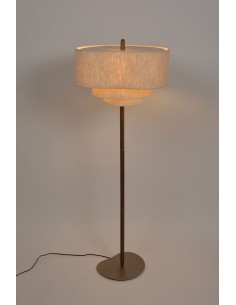 Lampadaire Pebble de Market base en métal brossé et bois teinté et 3 abat-jours en tissu coloris crème 2