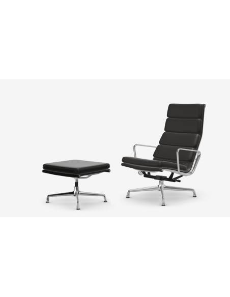 Eames Soft Pad Lounge Chair et ottoman EA222 et EA223 Charles & Ray Eames chrome et cuir noir