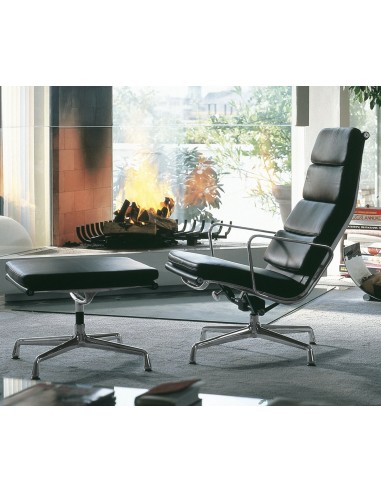 Eames Soft Pad Lounge Chair et ottoman EA222 et EA223 Charles & Ray Eames chrome et cuir noir