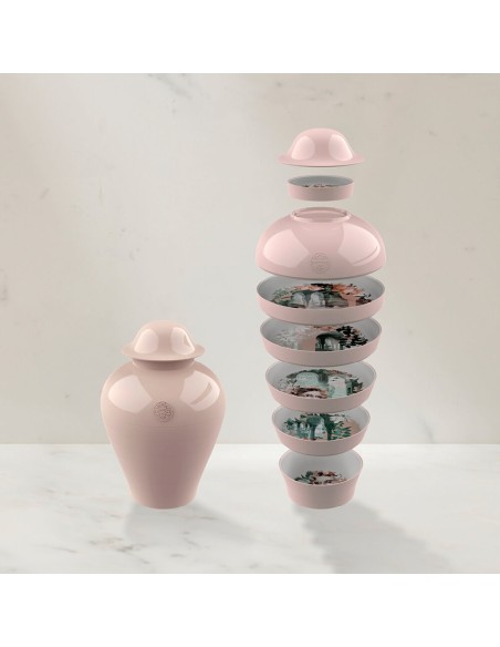 Service de vaisselle empilable vase Ibride Qing Rose Alhambra - pour 4 personnes