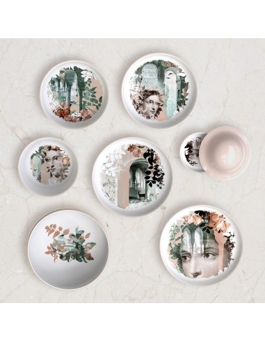 Service de vaisselle empilable vase Ibride Qing Rose Alhambra - pour 4 personnes