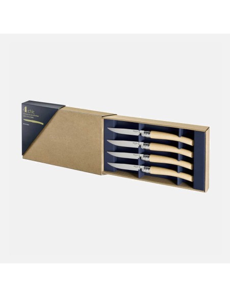 Coffret Table Chic Frêne Opinel - service de 4 couteaux à la silhouette élégante, classique et moderne