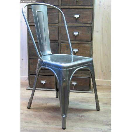 Chaise A Tolix authentique métal brut verni brillant - modèle original Made in France