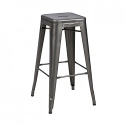 Tabouret Tolix H haut 75cm métal brut vernis brillant