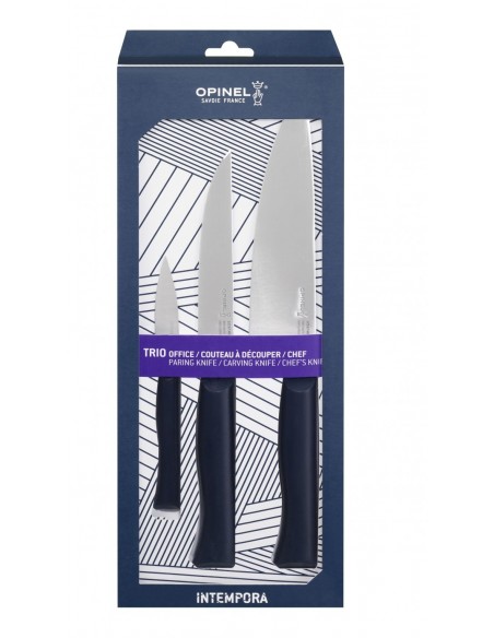 Coffret de 3 couteaux Opinel Trio Intempora : couteau d'Office, le couteau à découper, et le Chef