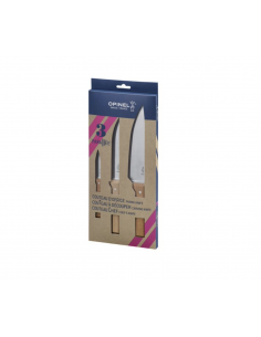 Coffret de 3 couteaux Opinel Trio Manche Bois : couteau Chef Multi-usages, à découper, couteau d'office