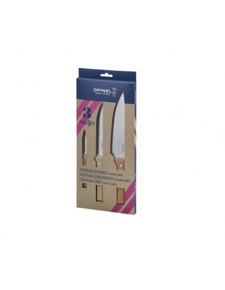Coffret de 3 couteaux Opinel Trio Manche Bois : couteau Chef Multi-usages, à découper, couteau d'office Coffret de 3 couteaux Opinel Trio Manche Bois : couteau Chef Multi-usages, à découper, couteau d'office