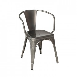 Fauteuil Tolix A56 en métal brut verni brillant designer Jean Pauchard