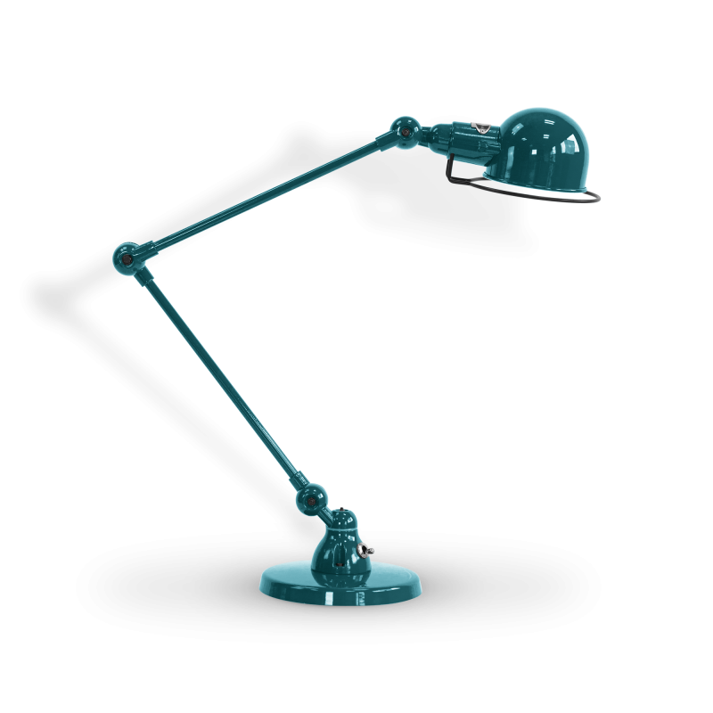 Lampe Jieldé signal de bureau ou table 2 bras 30cm bleu océan brillant  verni - Design JLD- Made in France