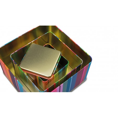 Lot de 3 boites à biscuit en métal à rayures multicolores