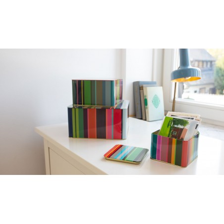 Lot de 3 boites à biscuit en métal à rayures multicolores